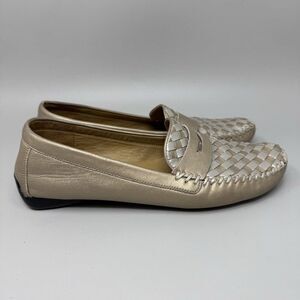 Robert Zur Petra Women Size 10.5 Bronze Silver Woven Leather Slip On Loafer